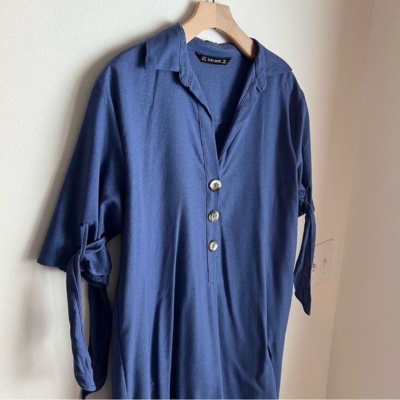 Zara Basic Botton Tunic Dress Linen/Cotton NWOT, Y2K - Picture 5 of 11